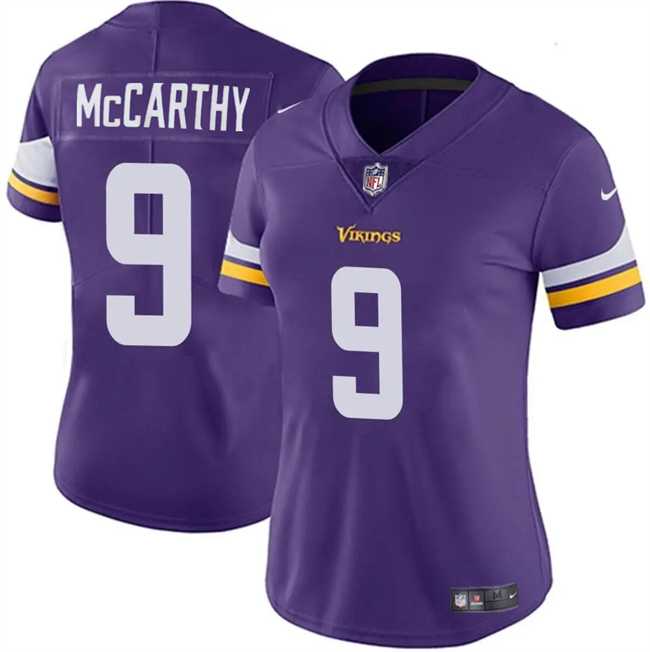 Womens Minnesota Vikings #9 J.J. McCarthy Purple 2024 Draft Vapor Stitched Jersey Dzhi